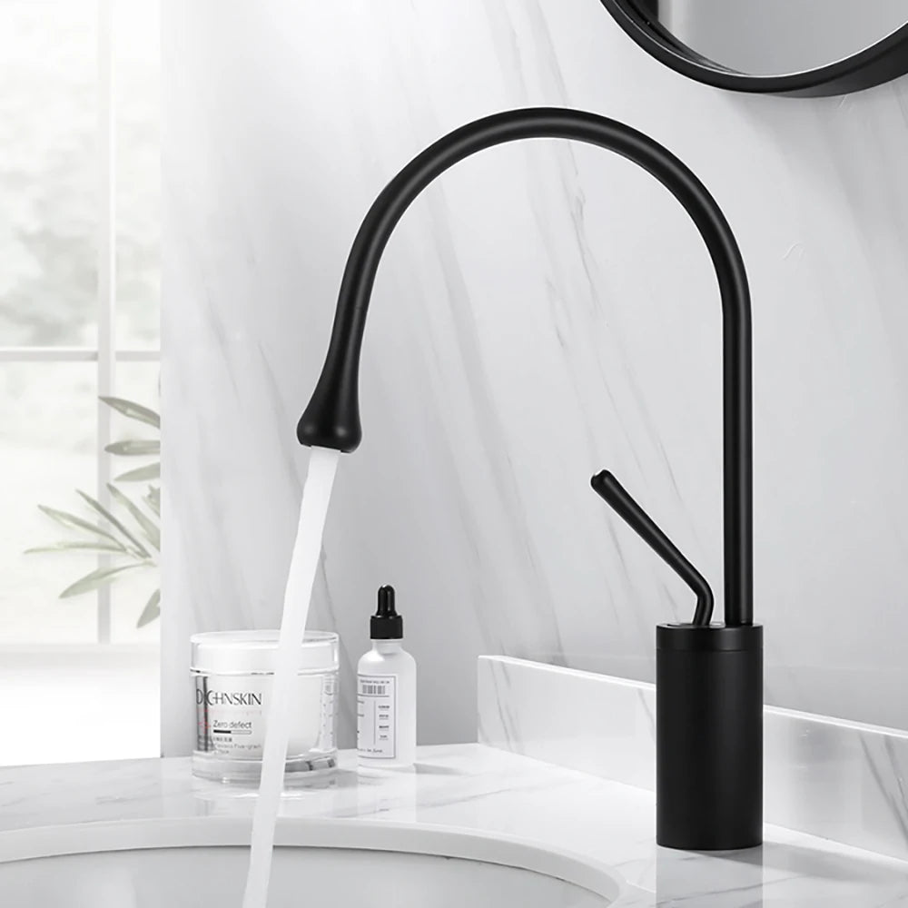 Brushed Gold Basin Faucet Black Faucet Deck Mounted Basin Sink Tap Hot & Cold Mixer Brass Tap for Bathroom
