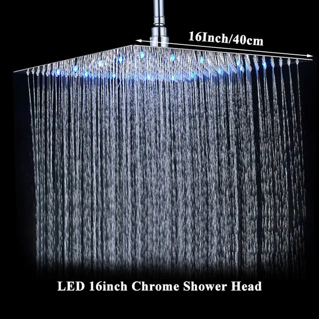 16" LED Rainfall Shower Head – Ultra-Thin Square Brass Bathroom Fixture