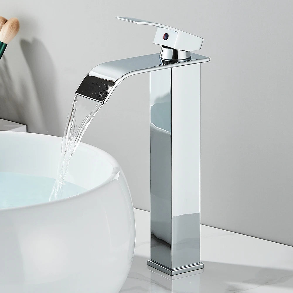 Matte Black Basin Faucet | Single Lever Waterfall Mixer Tap