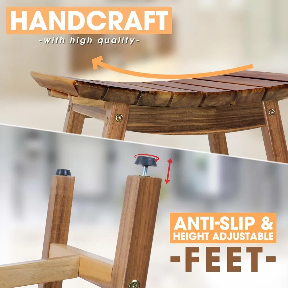 Acacia Wood Shower Bench – 18" Waterproof Spa Seat with Zen Design for Bath or Shaving