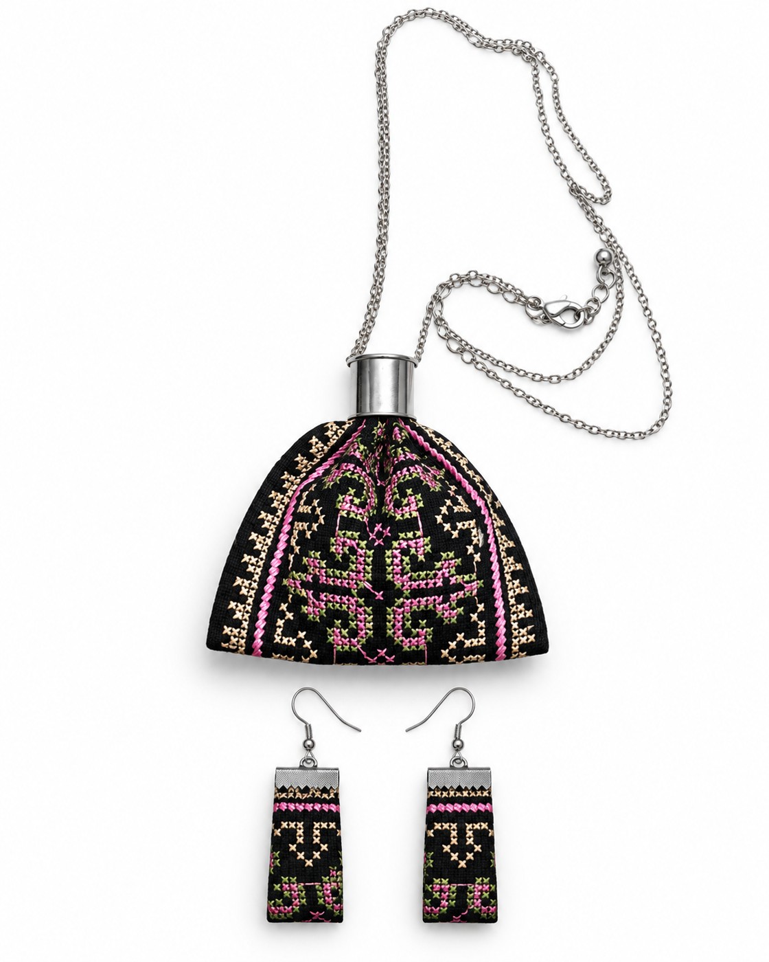 Fabric earrings and necklace set - שושנה תכשיטים