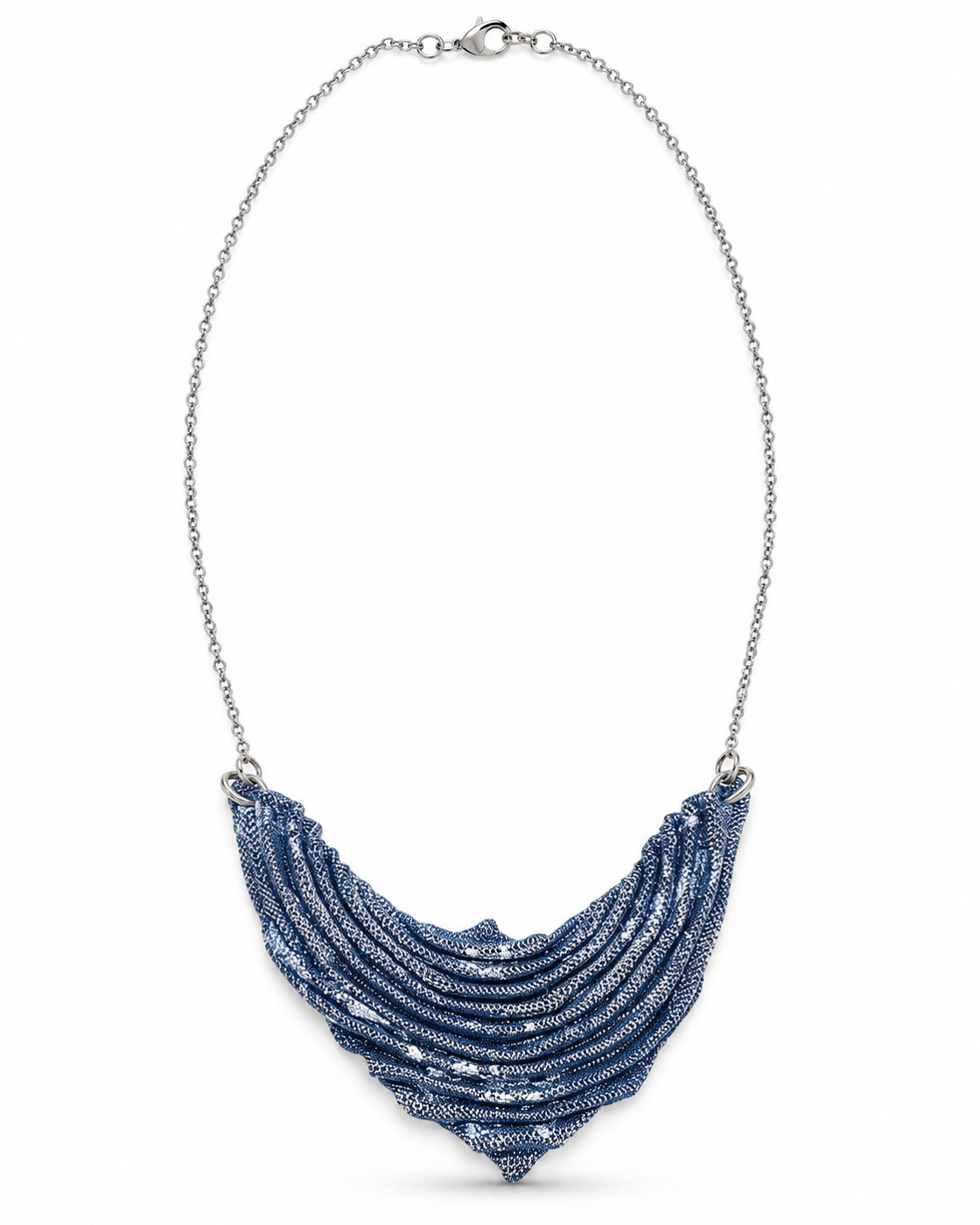 Stainless steel half-moon necklace with silver leaf - שושנה תכשיטים