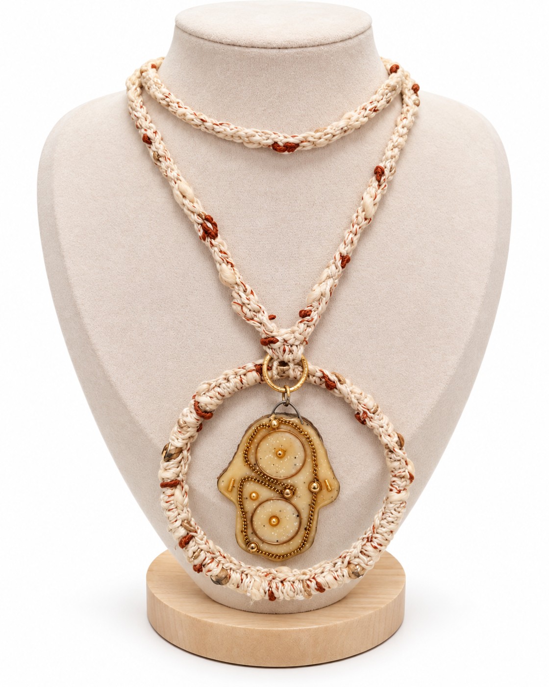 Leather Hamsa necklace with cold enamel - שושנה תכשיטים