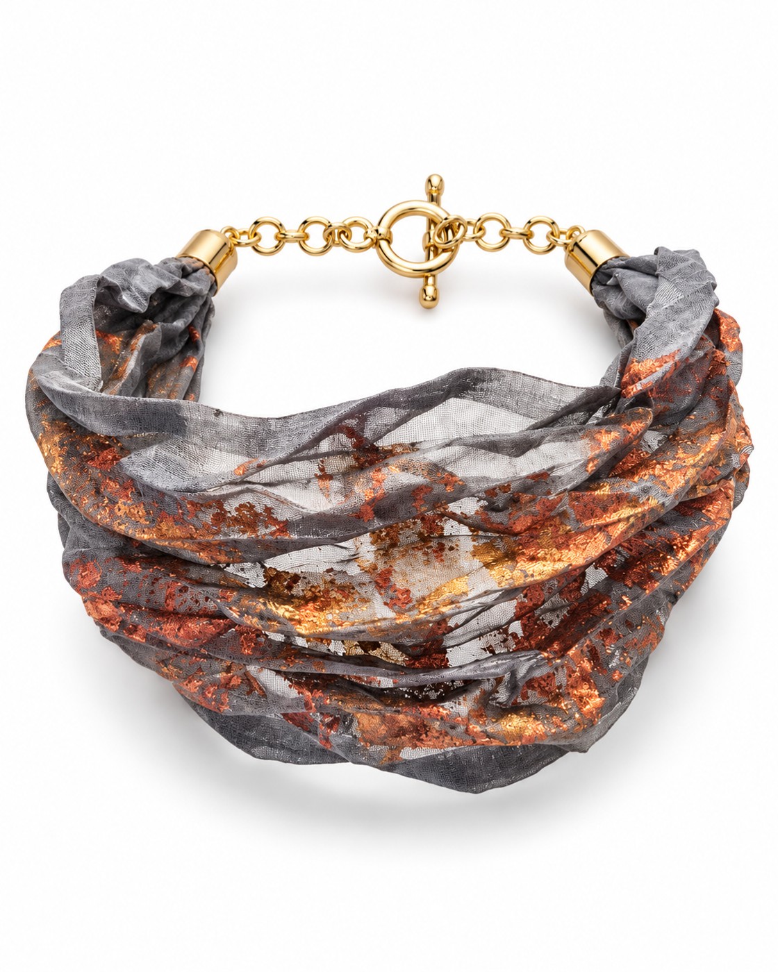 Stainless steel bracelet with gold leaf - שושנה תכשיטים