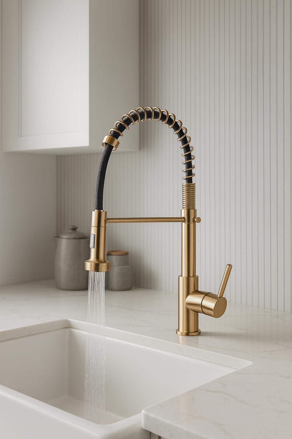 Brushed Gold Kitchen Sink Faucet Spring Pull-down Hot Cold Mixer Faucet Deck Installation Faucet