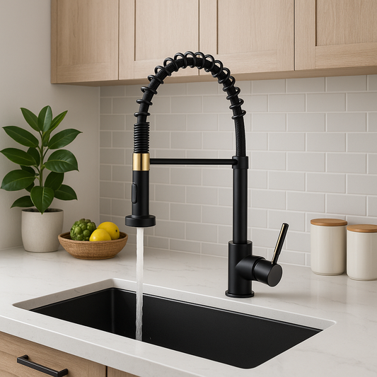 Brushed Gold Kitchen Sink Faucet Spring Pull-down Hot Cold Mixer Faucet Deck Installation Faucet