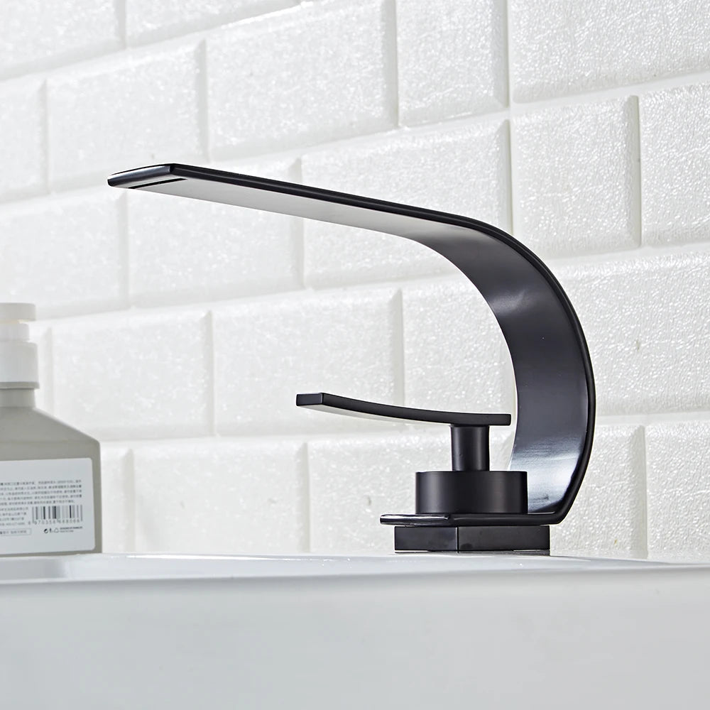 Modern Waterfall Bathroom Basin Faucet – Hot & Cold Mixer Tap, Deck Mounted