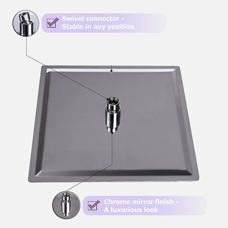 16" LED Rainfall Shower Head – Ultra-Thin Square Brass Bathroom Fixture