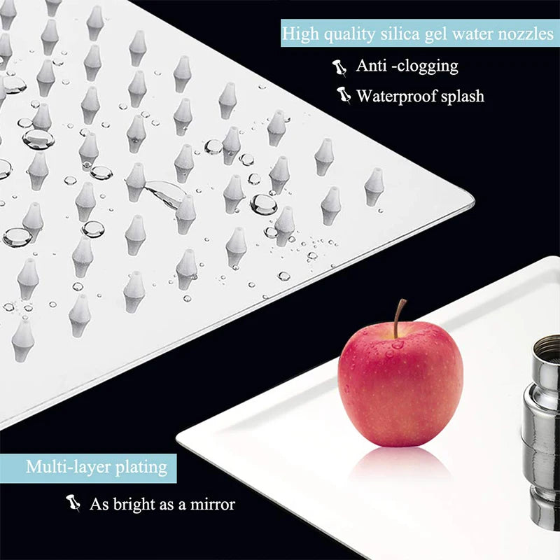 16" LED Rainfall Shower Head – Ultra-Thin Square Brass Bathroom Fixture