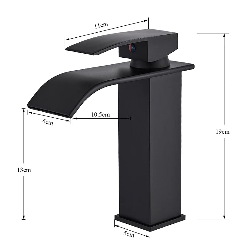 Matte Black Basin Faucet | Single Lever Waterfall Mixer Tap