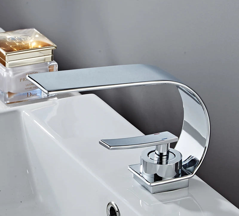 Modern Waterfall Bathroom Basin Faucet – Hot & Cold Mixer Tap, Deck Mounted