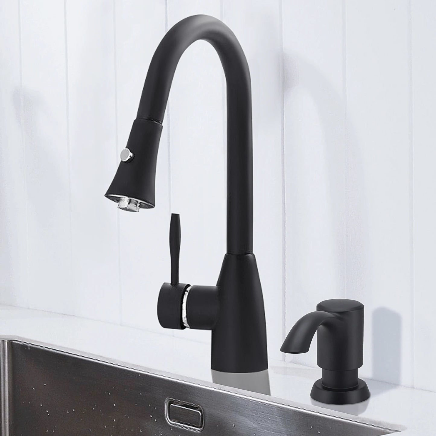 Samodra Nickel & Black Soap Dispenser – Built-In 360 ml Countertop Pump for Kitchen & Bathroom