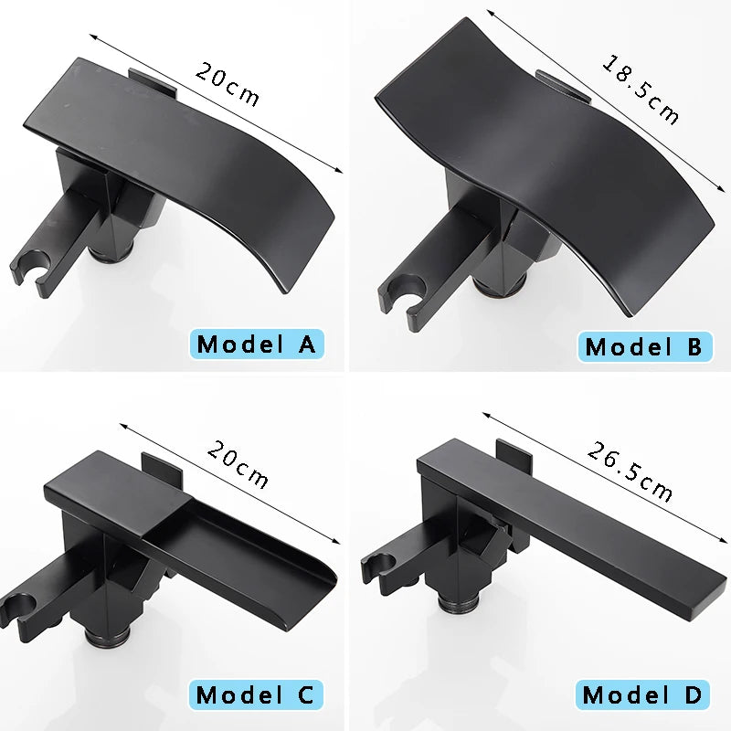 Black Floor-Standing Bathtub Faucet | Brass Waterfall Mixer Tap
