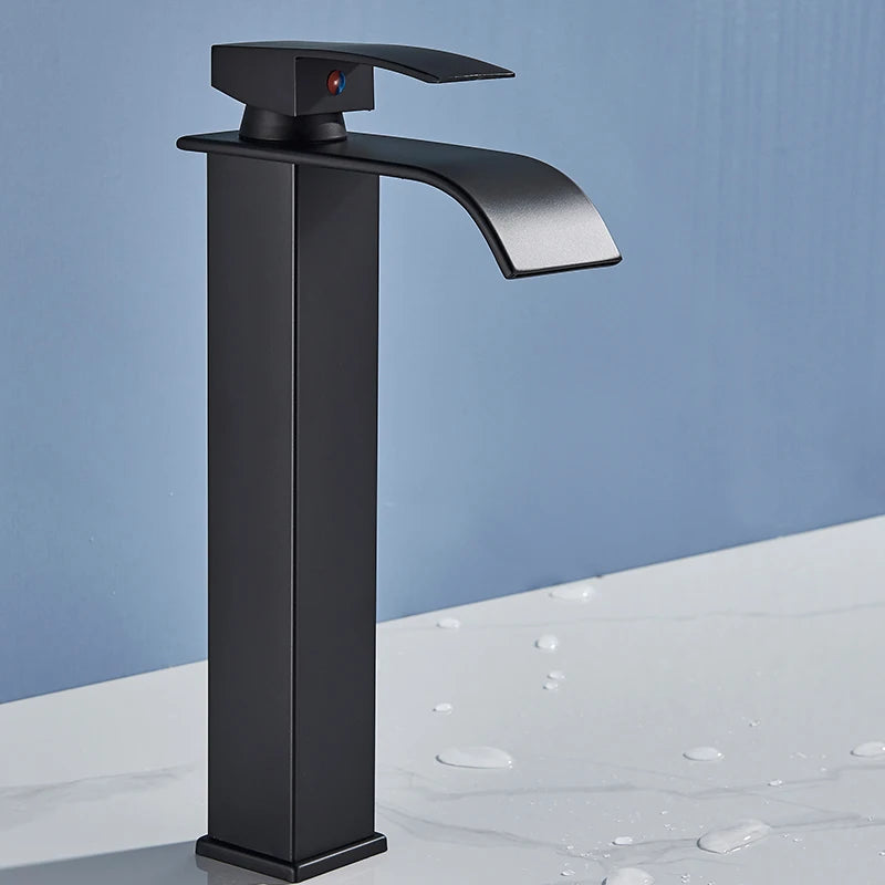 Matte Black Basin Faucet | Single Lever Waterfall Mixer Tap
