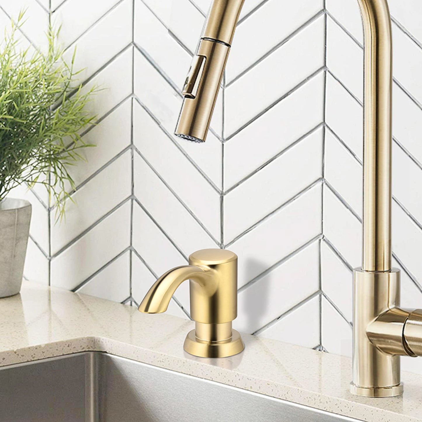 Samodra Nickel & Black Soap Dispenser – Built-In 360 ml Countertop Pump for Kitchen & Bathroom