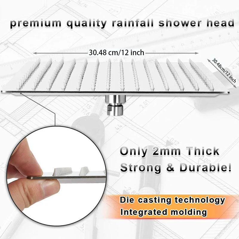 16" LED Rainfall Shower Head – Ultra-Thin Square Brass Bathroom Fixture
