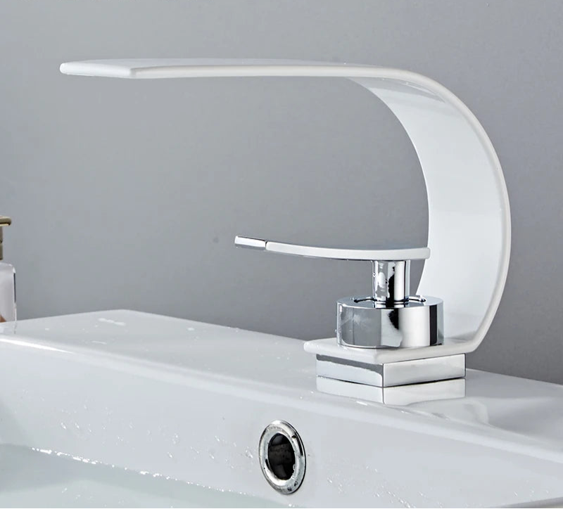 Modern Waterfall Bathroom Basin Faucet – Hot & Cold Mixer Tap, Deck Mounted