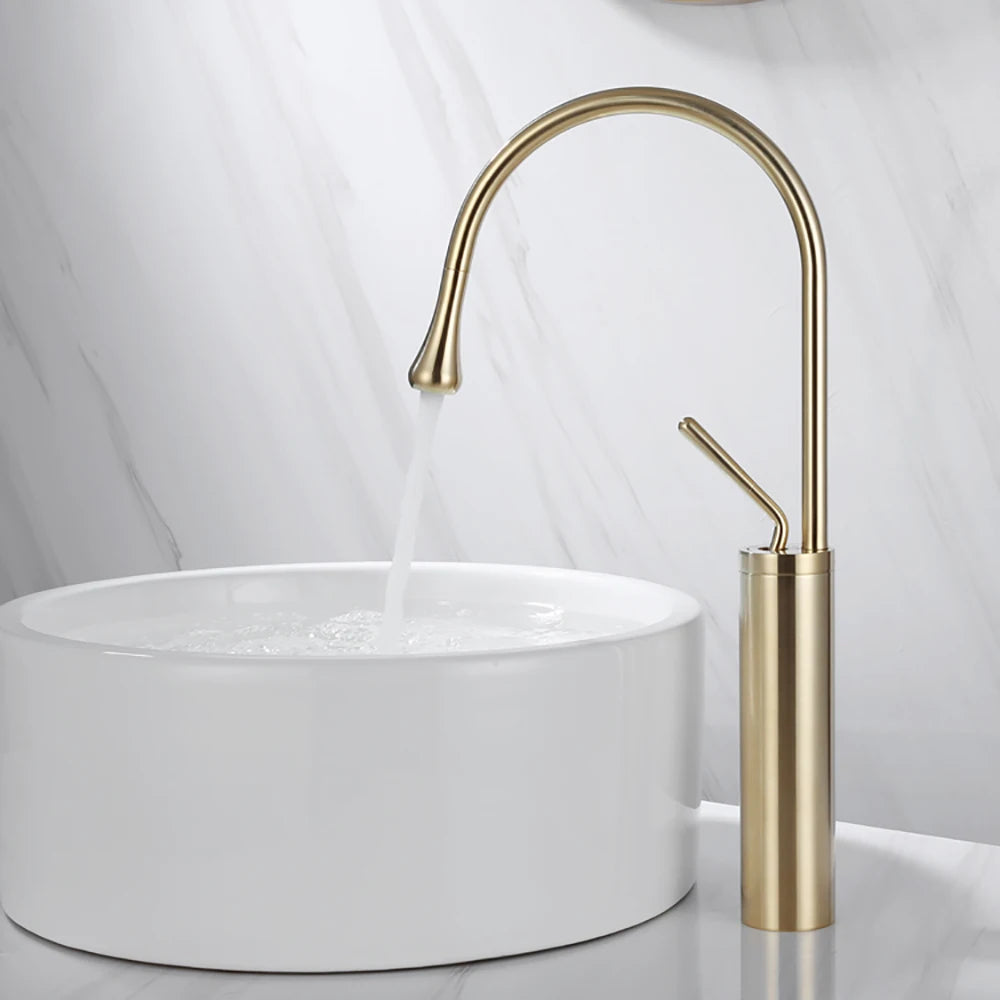 Brushed Gold Basin Faucet Black Faucet Deck Mounted Basin Sink Tap Hot & Cold Mixer Brass Tap for Bathroom