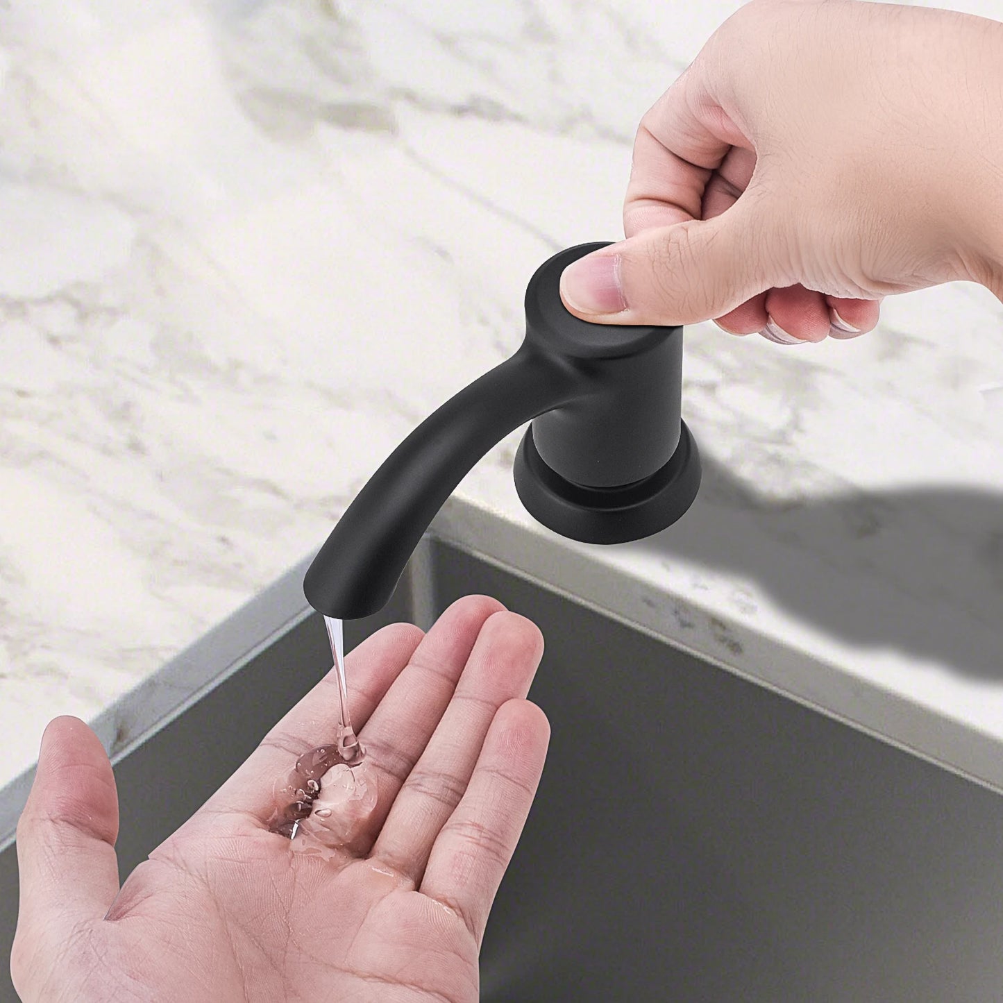 Samodra Nickel & Black Soap Dispenser – Built-In 360 ml Countertop Pump for Kitchen & Bathroom