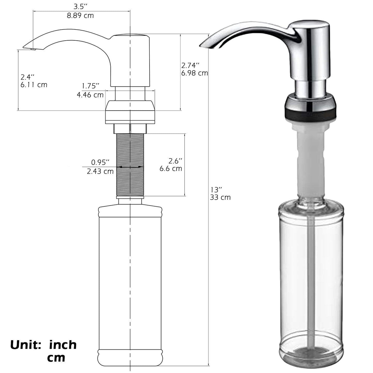 Samodra Nickel & Black Soap Dispenser – Built-In 360 ml Countertop Pump for Kitchen & Bathroom
