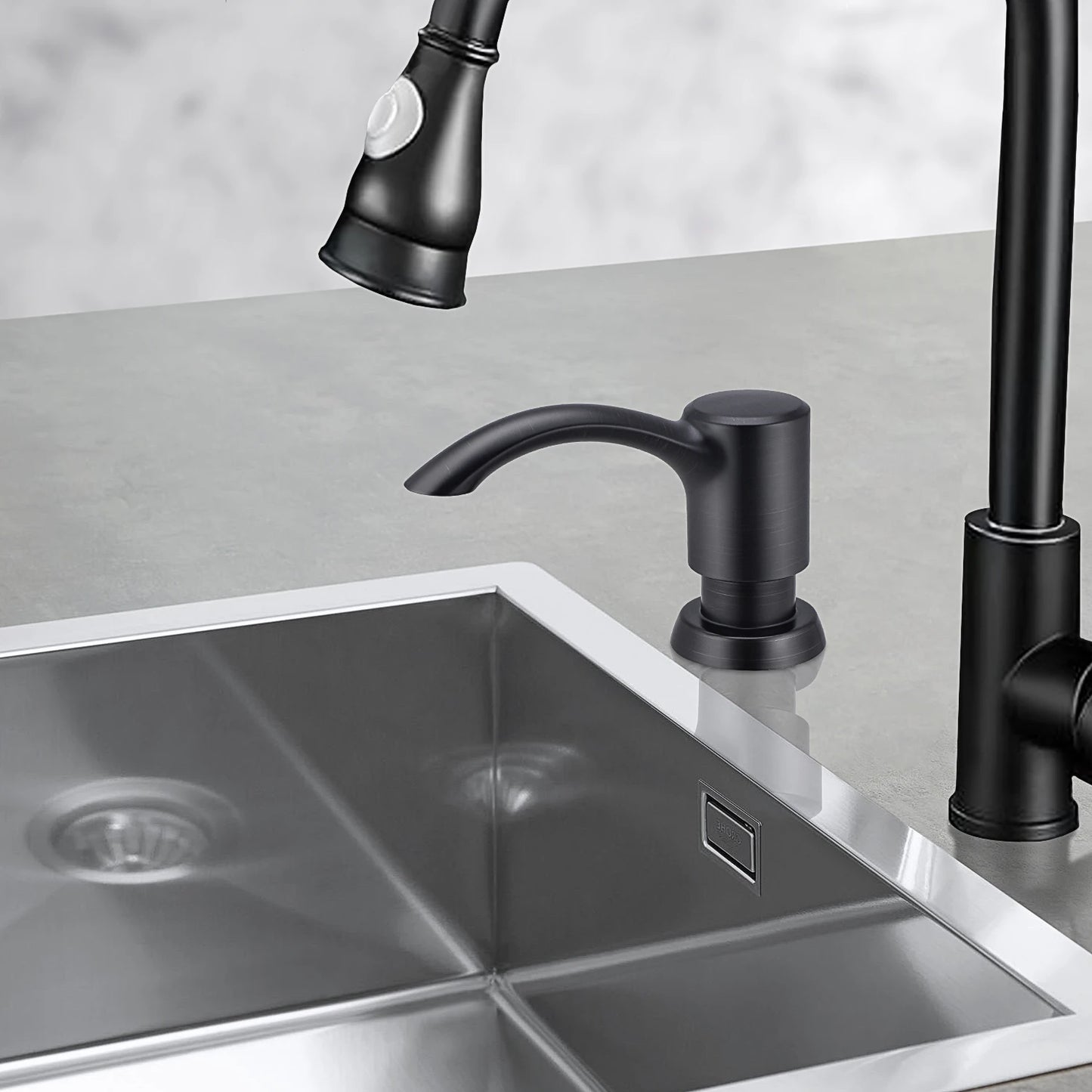 Samodra Nickel & Black Soap Dispenser – Built-In 360 ml Countertop Pump for Kitchen & Bathroom