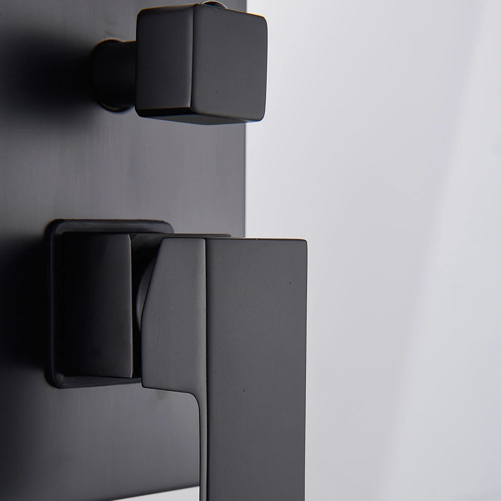 Black Wall Mounted Rainfall Shower System with Concealed Box & Hot/Cold Mixer – SUS304