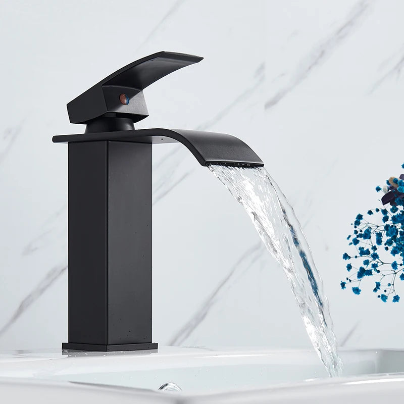 Matte Black Basin Faucet | Single Lever Waterfall Mixer Tap