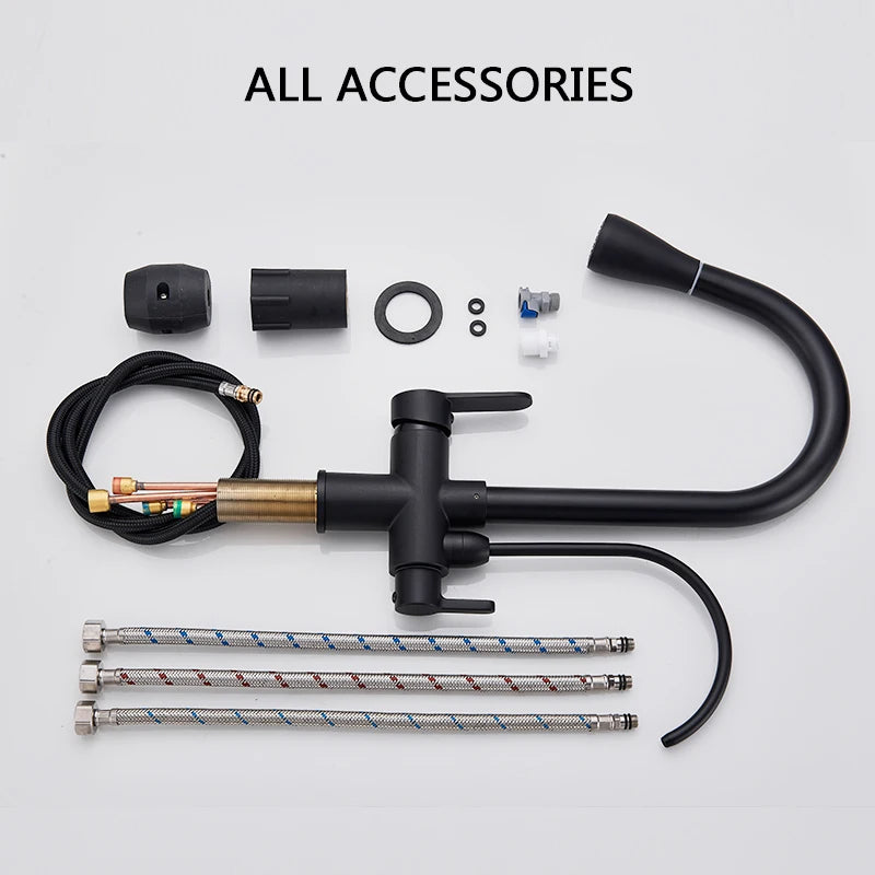 Black 360° Rotating Kitchen Faucet | 3-Way Filter Mixer with Pull-Out Sprayer