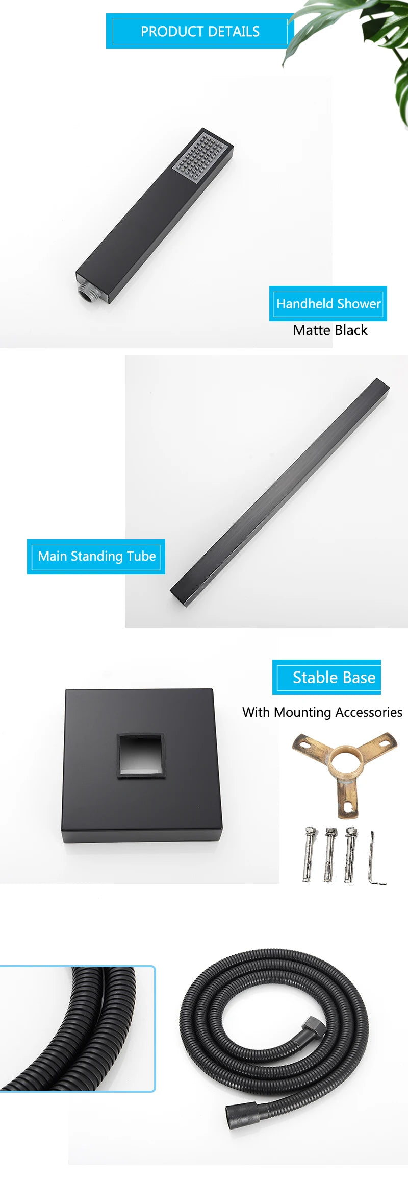 Black Floor-Standing Bathtub Faucet | Brass Waterfall Mixer Tap