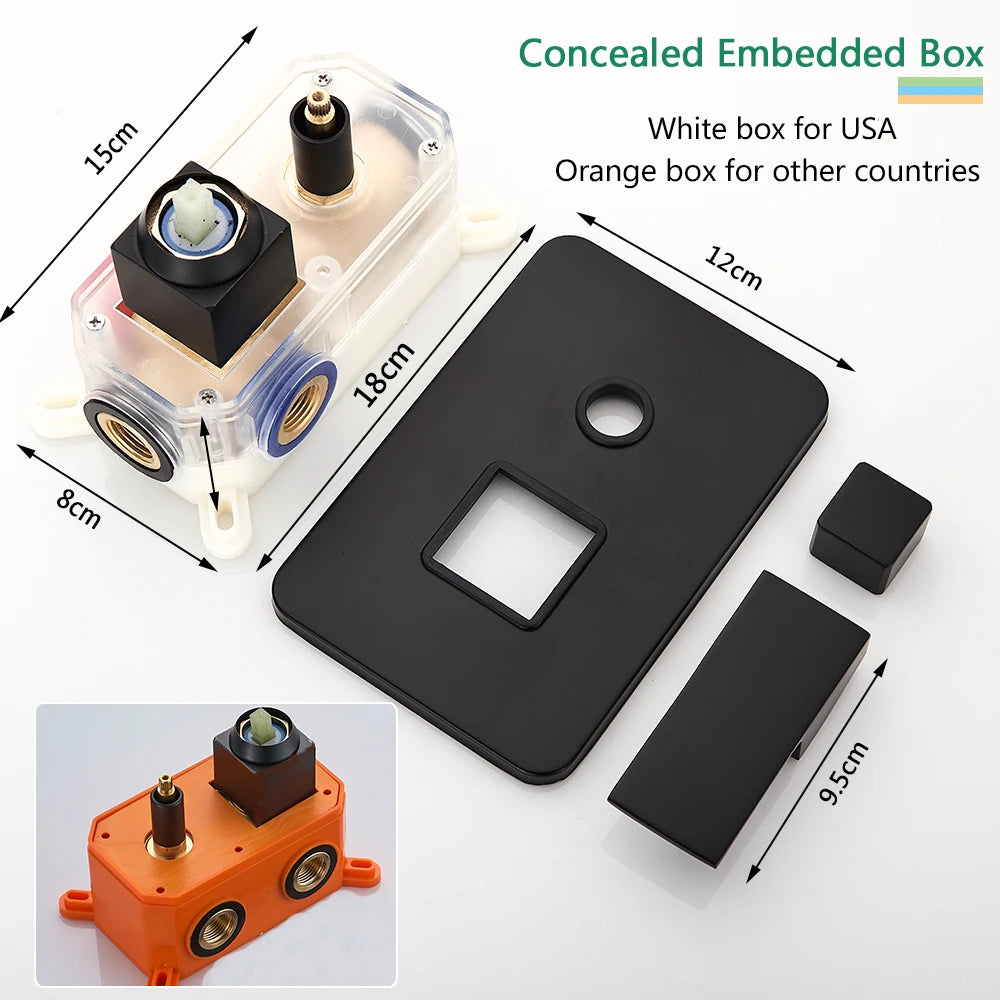 Black Wall Mounted Rainfall Shower System with Concealed Box & Hot/Cold Mixer – SUS304