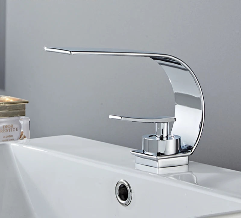 Modern Waterfall Bathroom Basin Faucet – Hot & Cold Mixer Tap, Deck Mounted