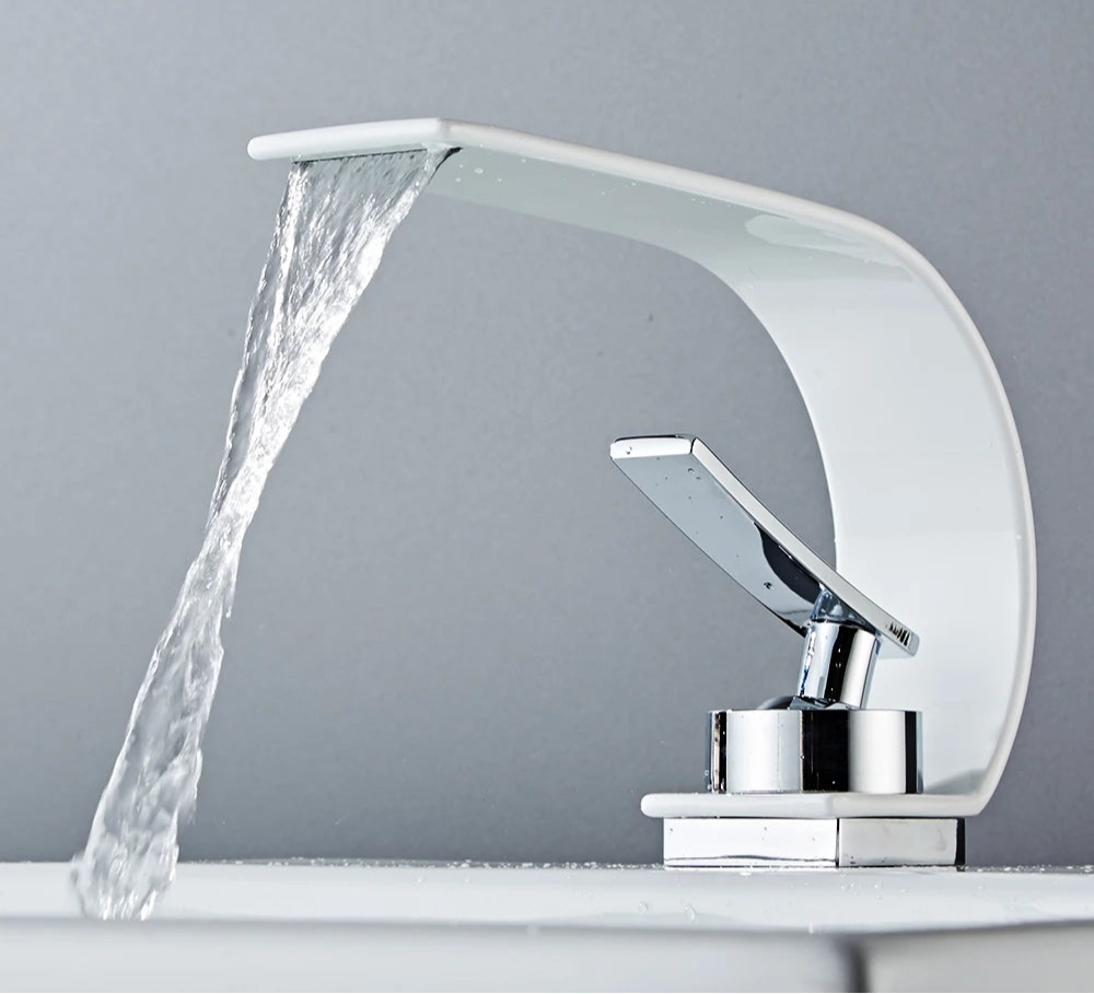 Modern Waterfall Bathroom Basin Faucet – Hot & Cold Mixer Tap, Deck Mounted