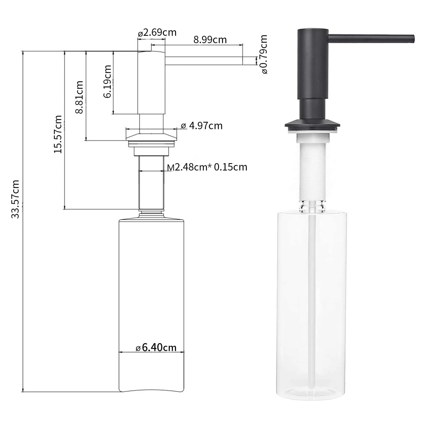Samodra Black Built-In Soap Dispenser | Brass Pump & 500ml Bottle