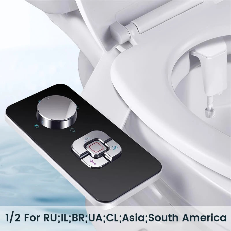Ultra-Thin Non-Electric Bidet Attachment | Dual Nozzles, Front & Rear Wash