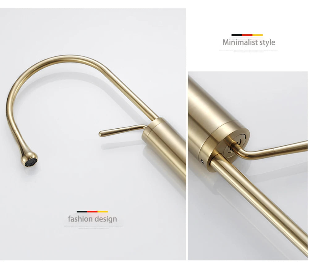 Brushed Gold Basin Faucet Black Faucet Deck Mounted Basin Sink Tap Hot & Cold Mixer Brass Tap for Bathroom