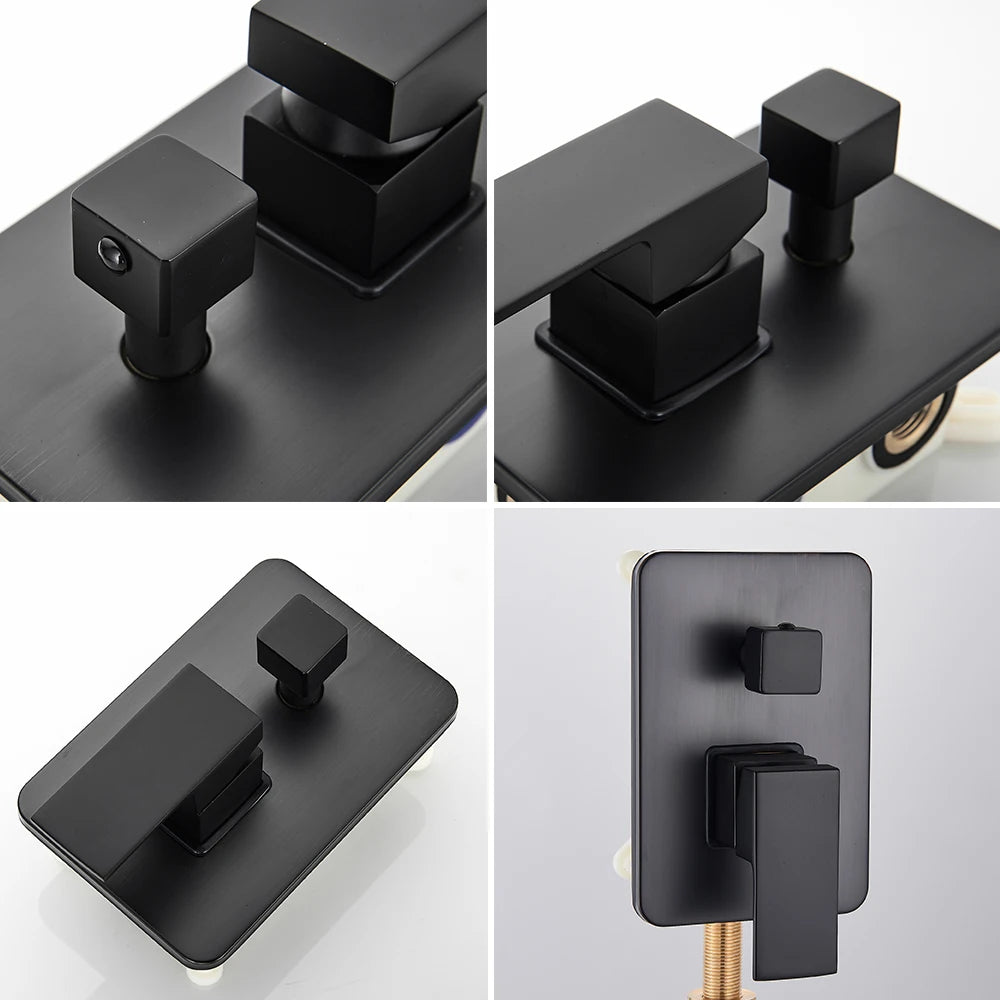 Black Wall Mounted Rainfall Shower System with Concealed Box & Hot/Cold Mixer – SUS304