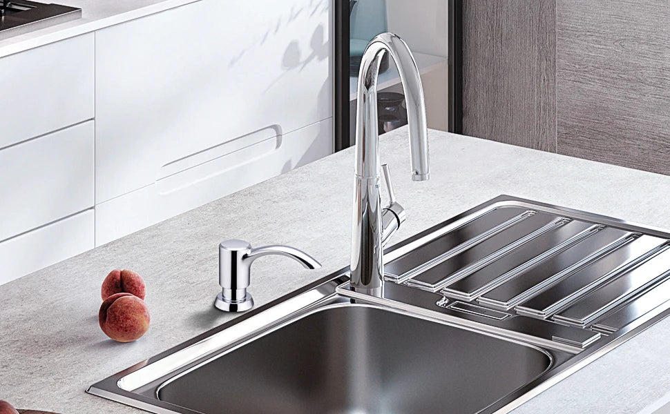 Samodra Nickel & Black Soap Dispenser – Built-In 360 ml Countertop Pump for Kitchen & Bathroom