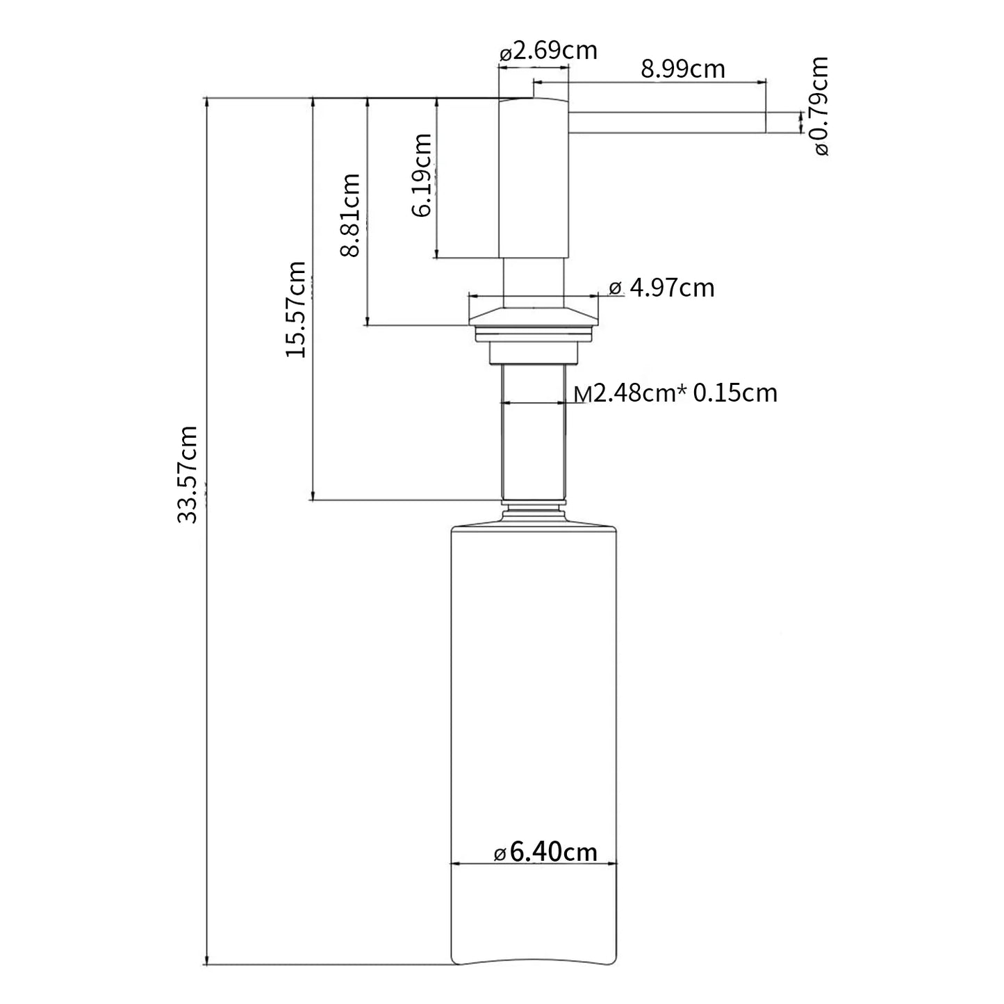 Samodra Black Built-In Soap Dispenser | Brass Pump & 500ml Bottle