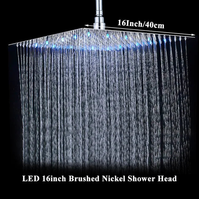 16" LED Rainfall Shower Head – Ultra-Thin Square Brass Bathroom Fixture