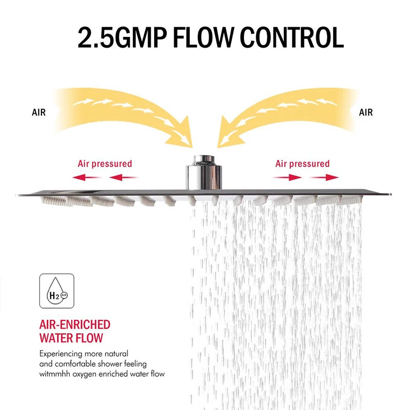 16" LED Rainfall Shower Head – Ultra-Thin Square Brass Bathroom Fixture