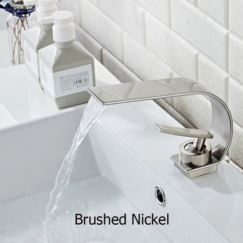 Modern Waterfall Bathroom Basin Faucet – Hot & Cold Mixer Tap, Deck Mounted