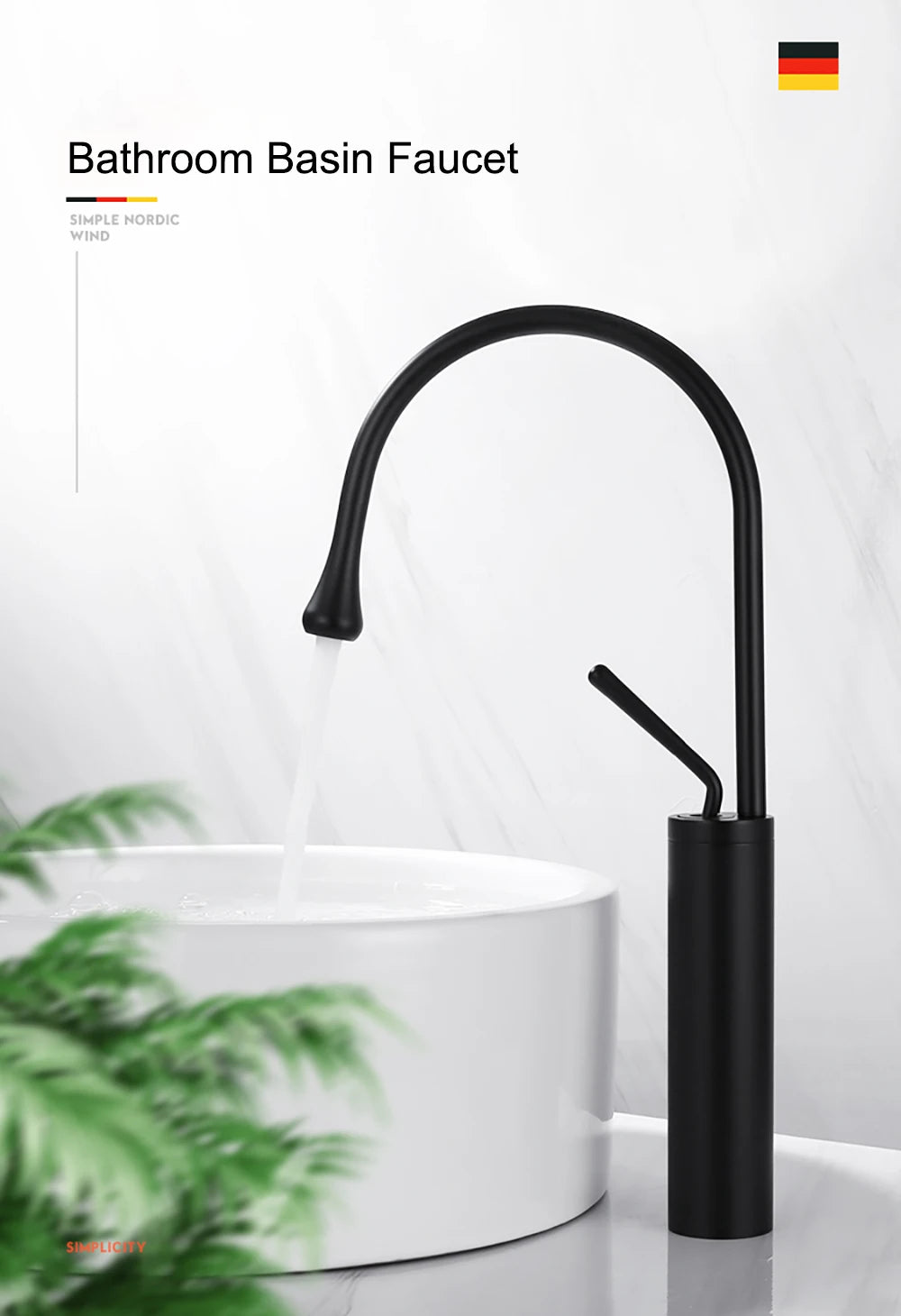 Brushed Gold Basin Faucet Black Faucet Deck Mounted Basin Sink Tap Hot & Cold Mixer Brass Tap for Bathroom