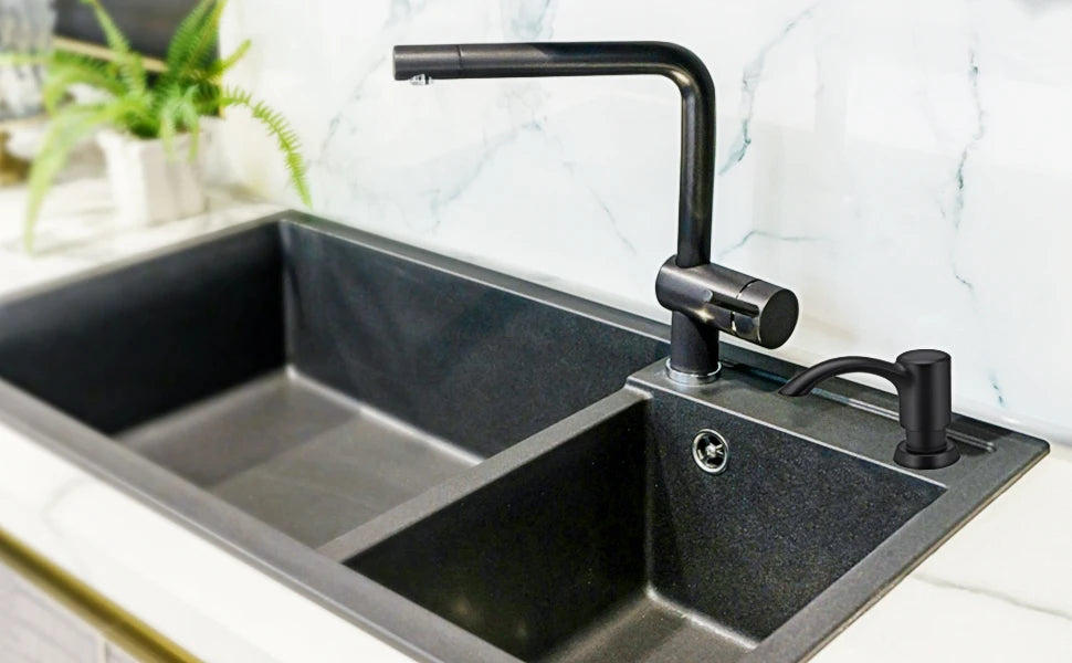 Samodra Nickel & Black Soap Dispenser – Built-In 360 ml Countertop Pump for Kitchen & Bathroom