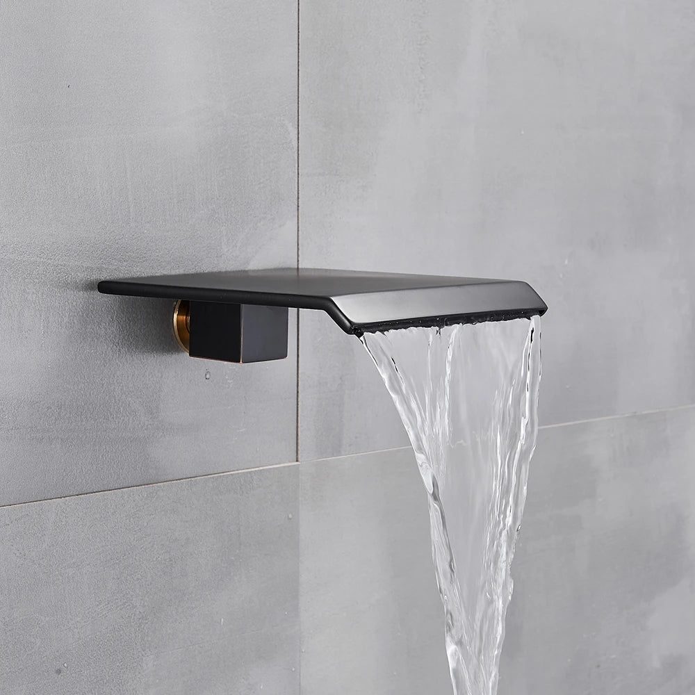 Black Wall Mounted Rainfall Shower System with Concealed Box & Hot/Cold Mixer – SUS304