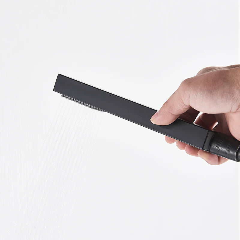 Black Floor-Standing Bathtub Faucet | Brass Waterfall Mixer Tap