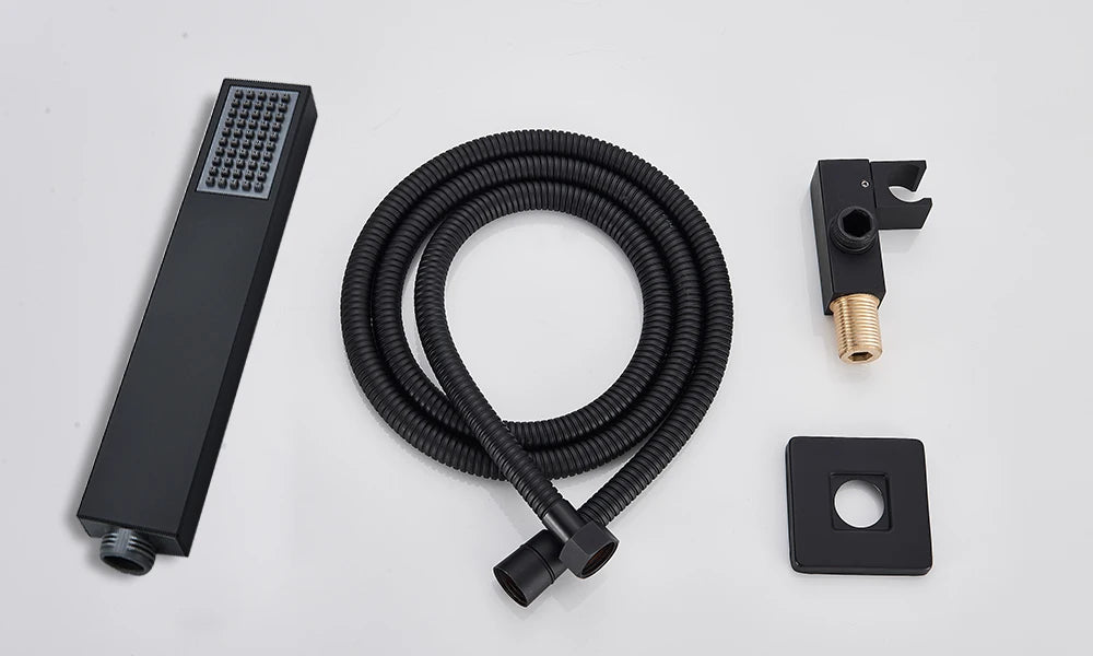 Black Wall Mounted Rainfall Shower System with Concealed Box & Hot/Cold Mixer – SUS304