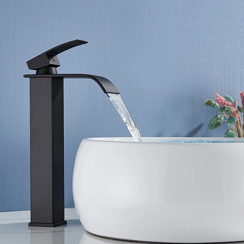 Matte Black Basin Faucet | Single Lever Waterfall Mixer Tap