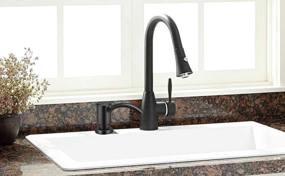 Samodra Nickel & Black Soap Dispenser – Built-In 360 ml Countertop Pump for Kitchen & Bathroom