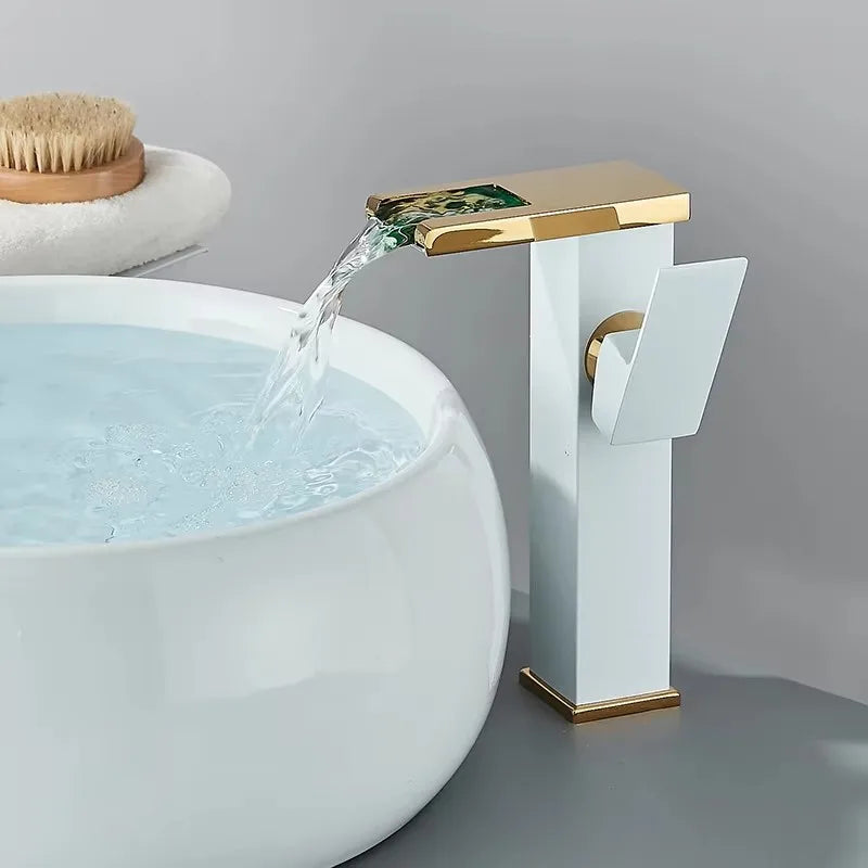 Bathroom LED Waterfall Faucet – Hydropower Basin Mixer, Deck Mounted Solid Brass Tap