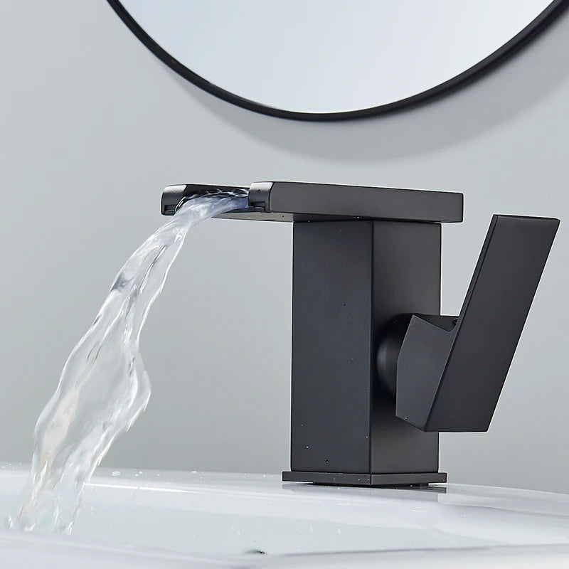 Bathroom LED Waterfall Faucet – Hydropower Basin Mixer, Deck Mounted Solid Brass Tap